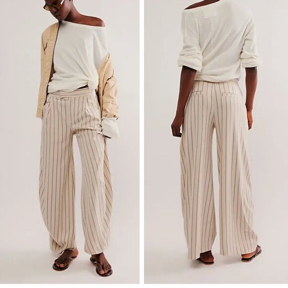NEW Free People | Tegan Striped Barrel Trousers - Picture 2 of 12